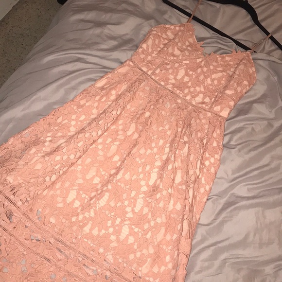 Rose pink lace panel midi Aline dress - Picture 1 of 8